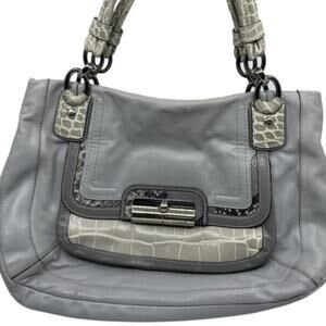 Coach Large Snake Embossed Gray Leather Shoulder